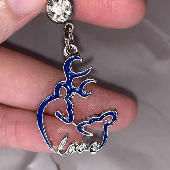 Navy Blue Buck and Doe Love Browning Dangle Belly Ring - Picture 3 of 16